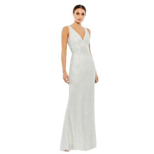 Mac Duggal White Sequin Maxi Dress